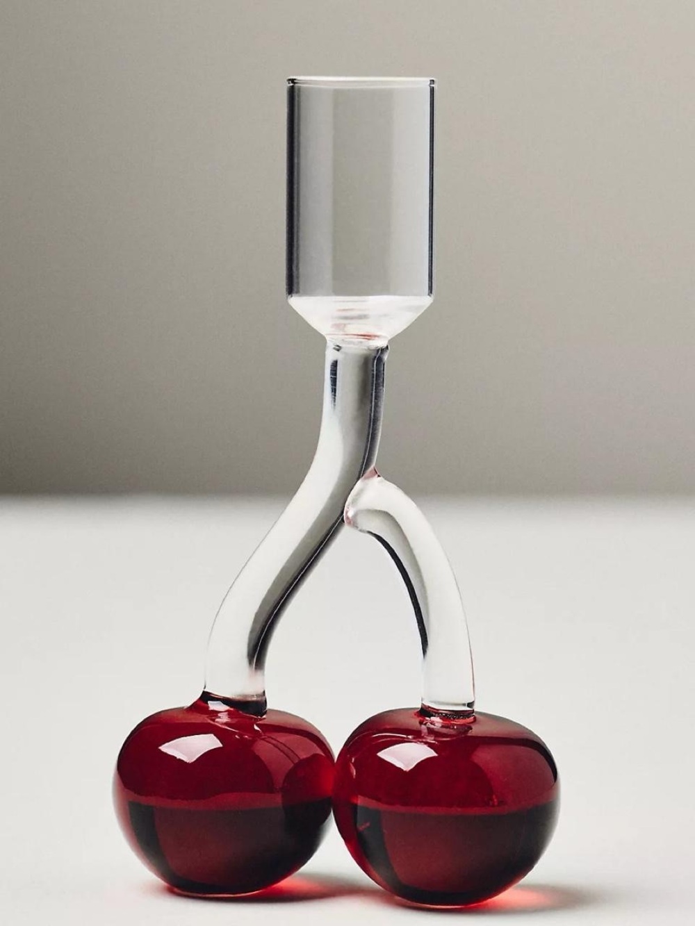 Red Glass Cherry Sculpture Candle Holder